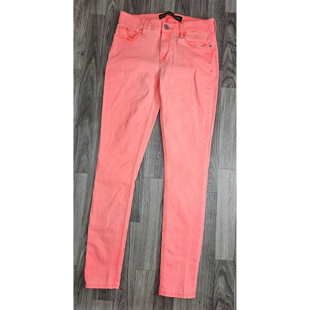 Express Womens Size 6 Pockets Mid Rise Skinny Hot Pink‎ Denim Jeans Leggings
